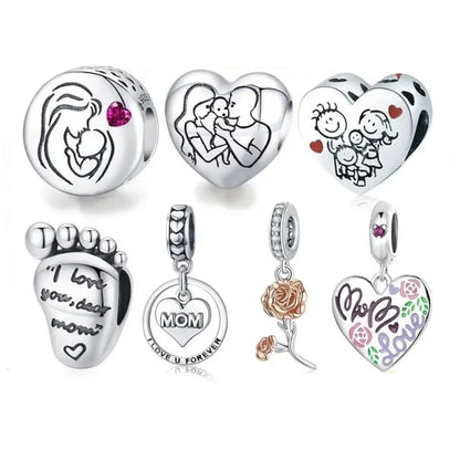 Breloque en argent sterling 925 amour maternel, pendentif pieds de bébé touchants pour bracelet