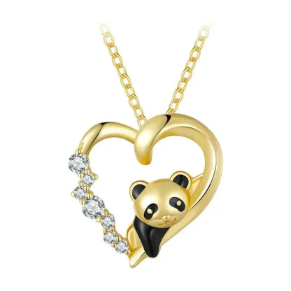 Collier Panda Bébé en Argent Sterling 925 avec Cristal | Pendentif Animal Mignon en Émail Chaîne Maillon | Cadeau pour Femme - 17.71'' Scn453