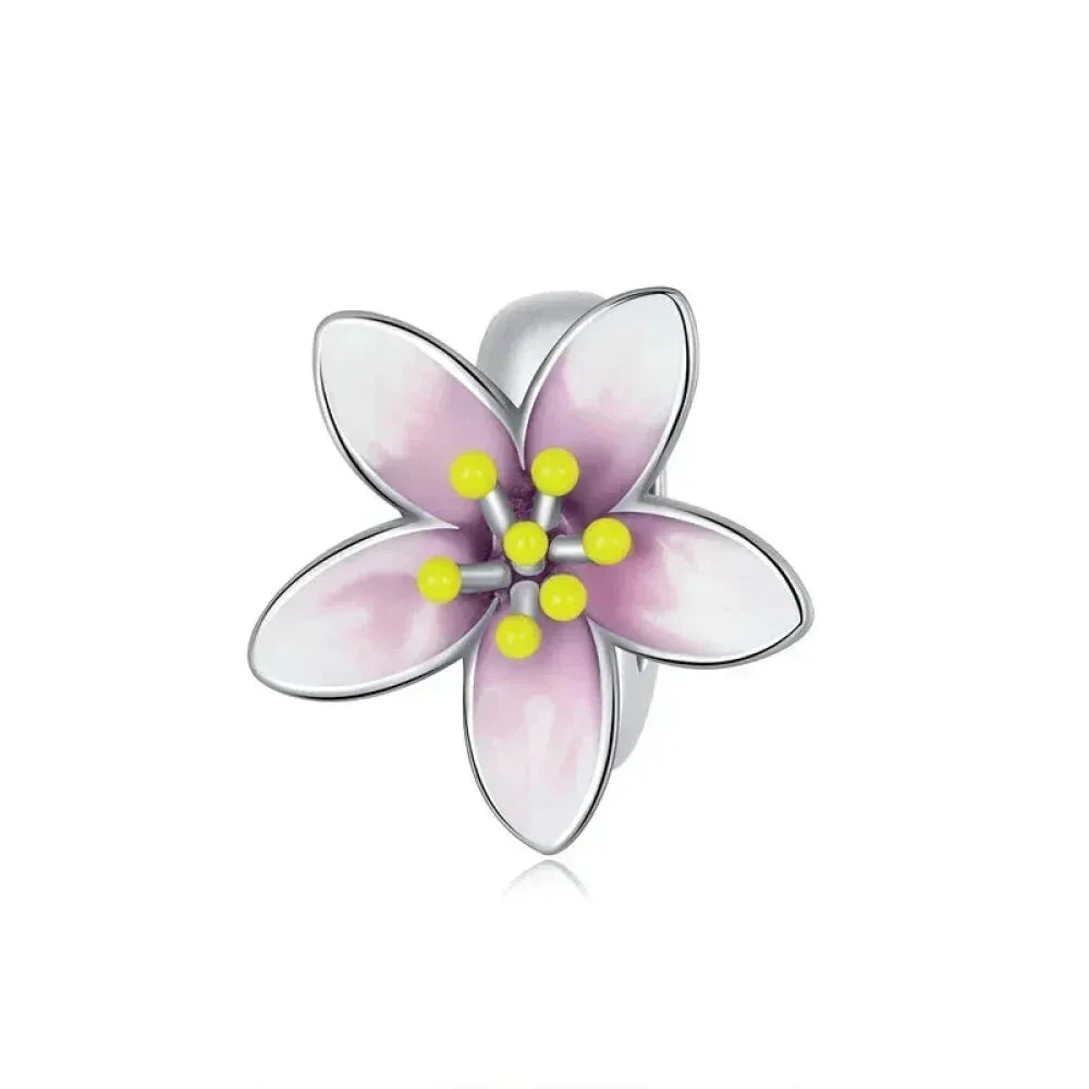 Pendentif en argent sterling 925 avec oiseaux colorés, fleurs, feuilles en oxyde de zirconium - Breloque pour bracelets et colliers