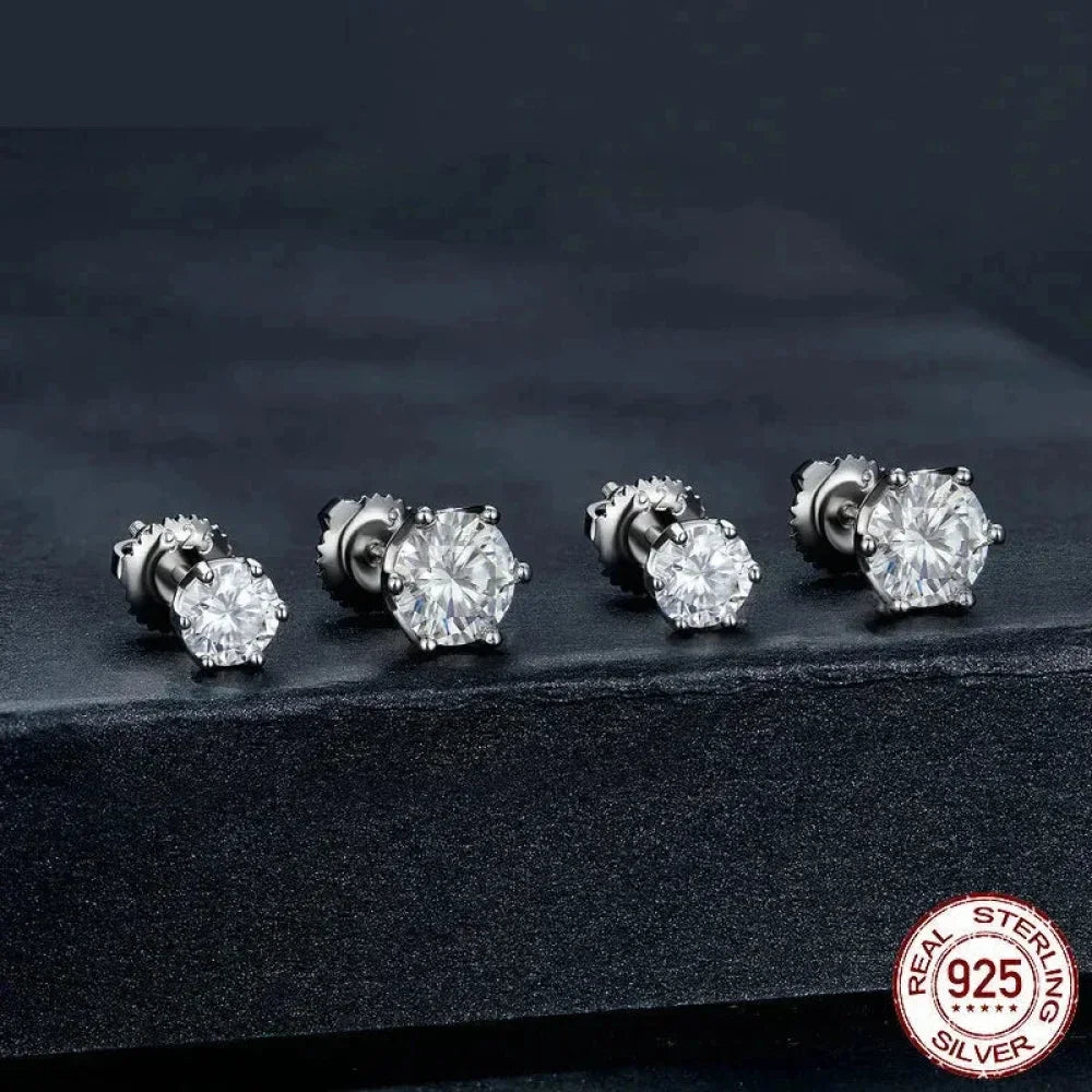 Puces d'oreilles rayonnantes en moissanite | Coupe ronde couleur D, argent 925 plaqué or