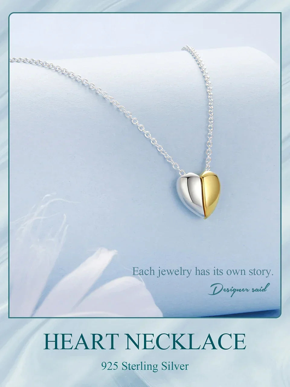 Collier pendentif cœur plaqué or pour femme - Bijou cœur de couple en argent sterling 925