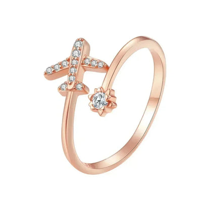 Bague ouverte en argent sterling 925 avec avion volant en zircone cubique