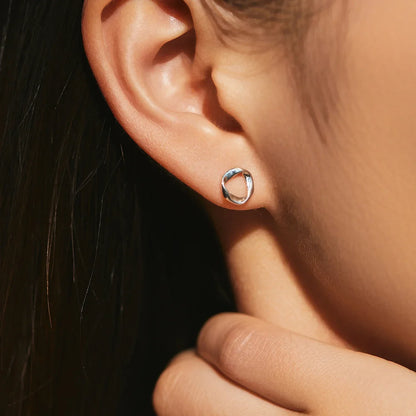 925 Sterling Silver Minimalist Wavy Stud Earrings - Women Fine Jewelry