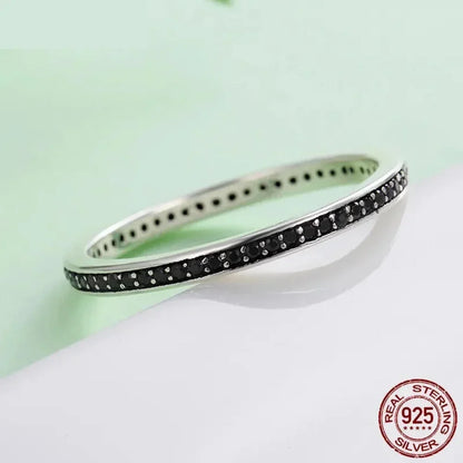 Bague en argent sterling 925 avec double cercle et oxydes de zirconium noirs et clairs