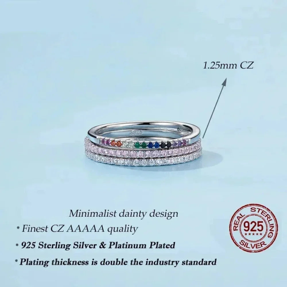 Bagues empilables en argent sterling 925 avec diamants simulés en oxyde de zirconium, plaquées platine pour femmes