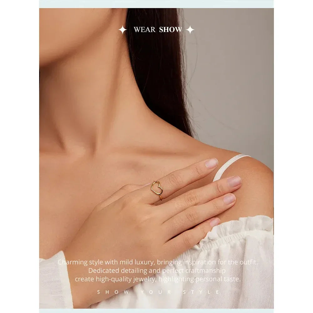 Bague minimale en argent sterling 925 en forme de cœur