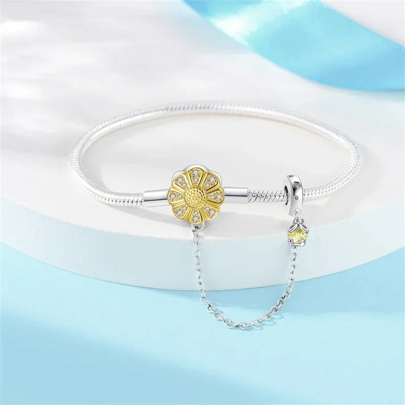 Bracelet jonc marguerite en argent sterling avec zircon cubique jaune