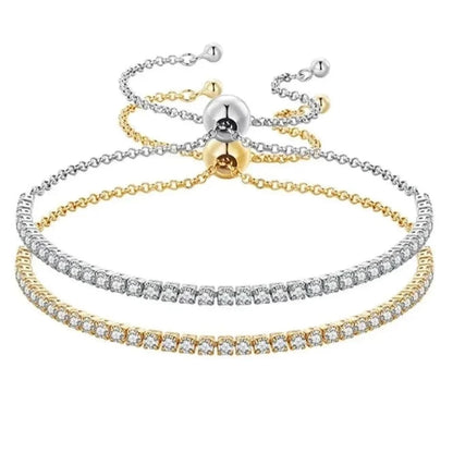Bracelet de tennis en argent sterling avec oxydes de zirconium – Plaqué or 14K, réglable