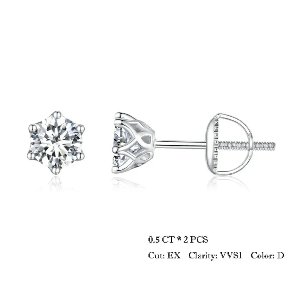 Puces d'oreilles rayonnantes en moissanite | Coupe ronde couleur D, argent 925 plaqué or