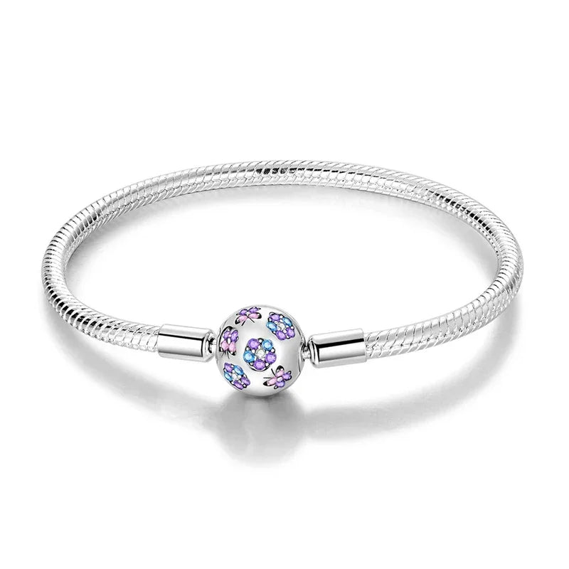 Bracelet en chaîne serpent en argent sterling avec fermoir floral