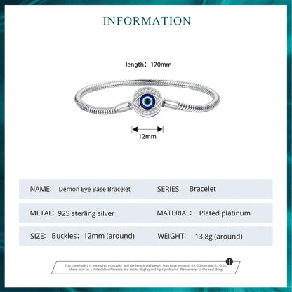 Sterling Silver Evil Eye Charm Bracelet with CZ – Snake Chain