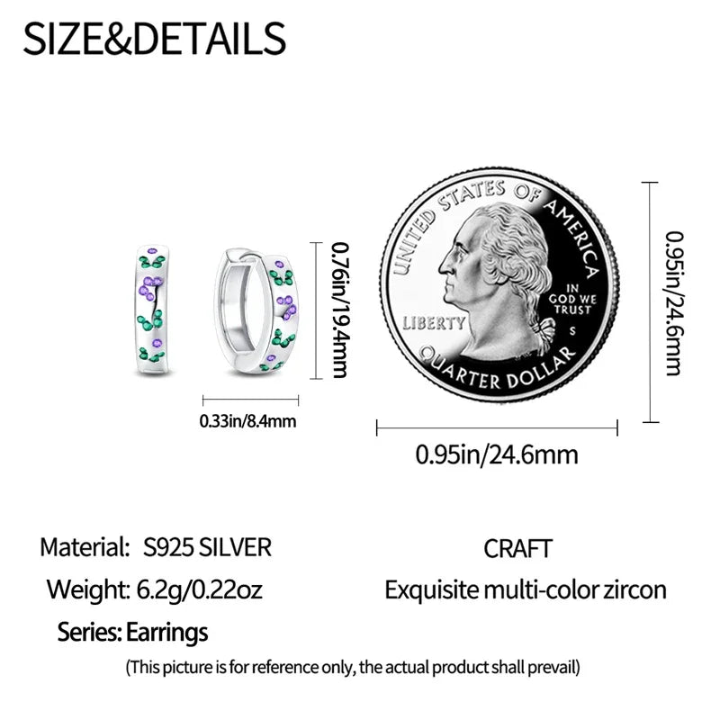 Boucles d'oreilles créoles élégantes en argent sterling et pierres précieuses