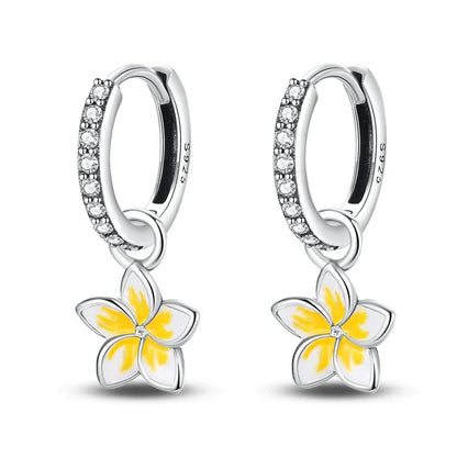 Boucles d'oreilles créoles en argent sterling Plumeria paradis tropical