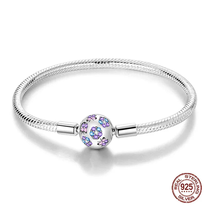Bracelet en chaîne serpent en argent sterling avec fermoir floral