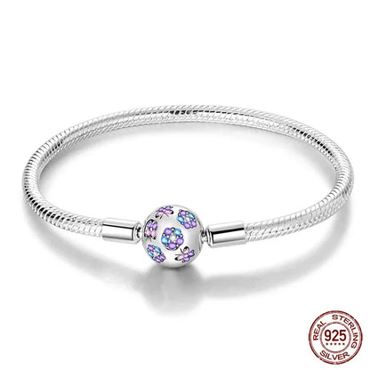 Bracelet en chaîne serpent en argent sterling avec fermoir floral