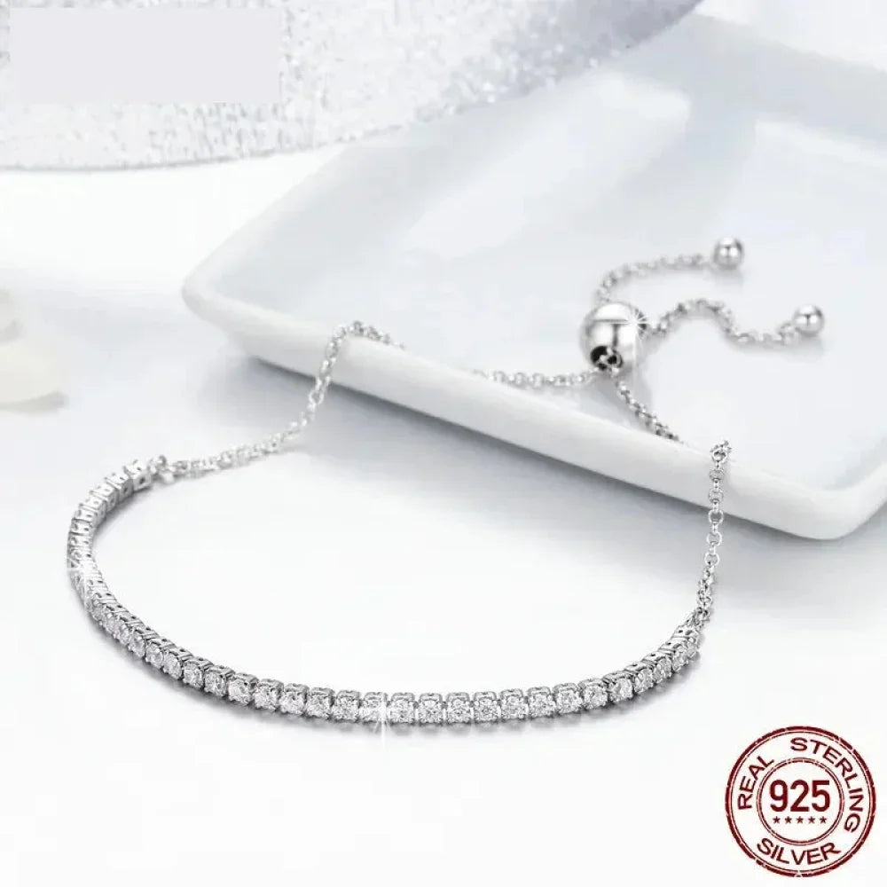 Bracelet de tennis en argent sterling avec oxydes de zirconium – Plaqué or 14K, réglable