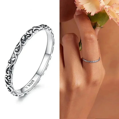 Bague fleurie gaufrée vintage en argent sterling 925