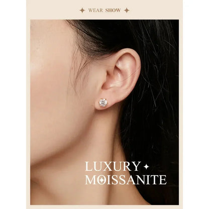 Puces d'oreilles rayonnantes en moissanite | Coupe ronde couleur D, argent 925 plaqué or