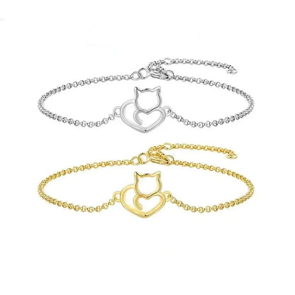 Bracelet Chaîne Cœur Chat en Argent Sterling 925