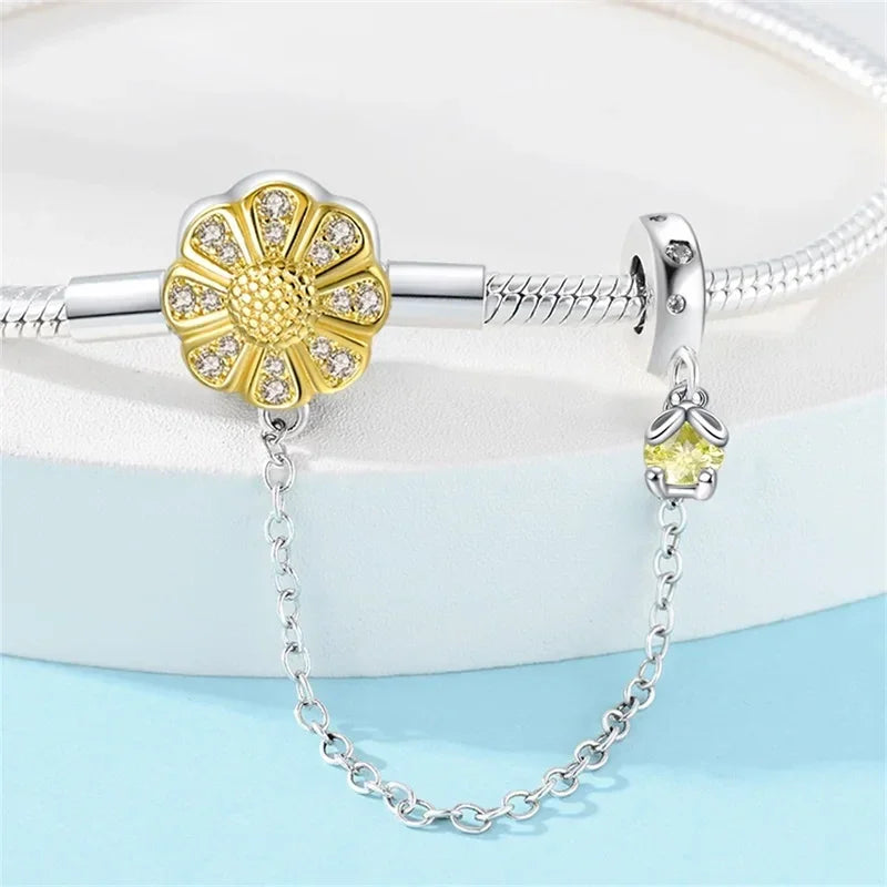 Bracelet jonc marguerite en argent sterling avec zircon cubique jaune