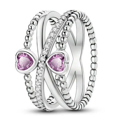 925 Sterling Silver Double Heart Infinity Ring