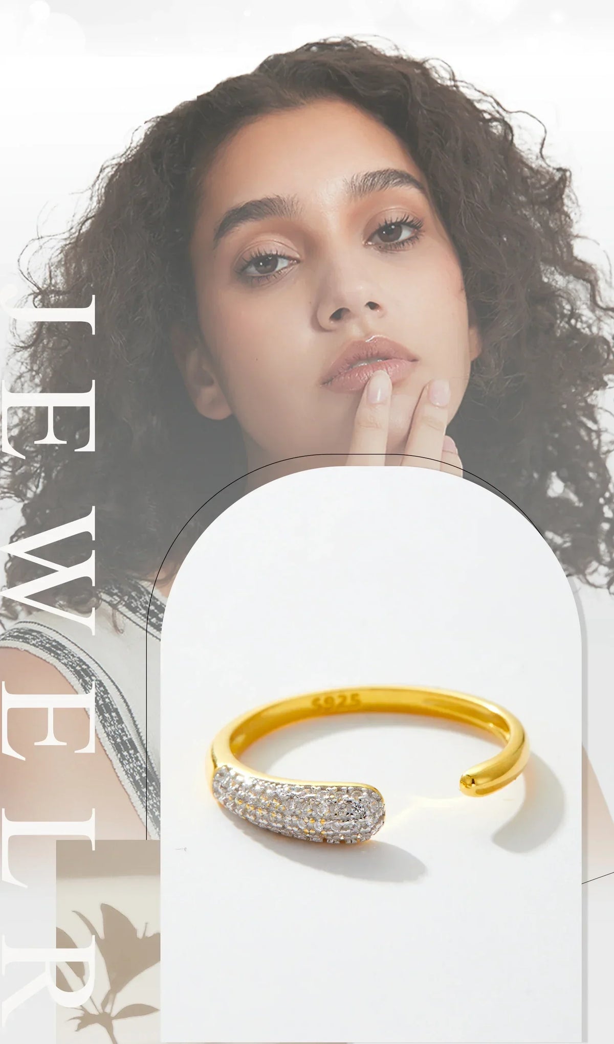 Bague réglable en argent sterling 925 et zircon