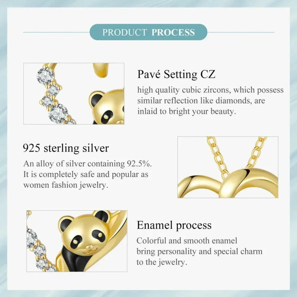 Collier Panda Bébé en Argent Sterling 925 avec Cristal | Pendentif Animal Mignon en Émail Chaîne Maillon | Cadeau pour Femme - 17.71'' Scn453