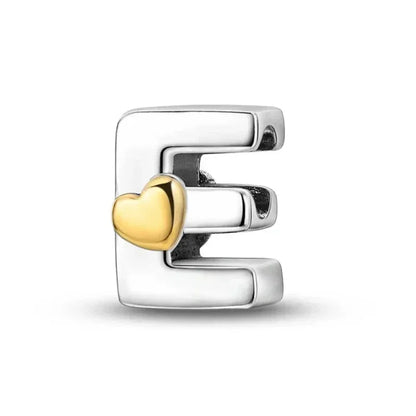 Breloque initiale en argent sterling 925 avec cœur en or