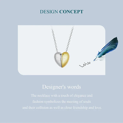 Collier pendentif cœur plaqué or pour femme - Bijou cœur de couple en argent sterling 925
