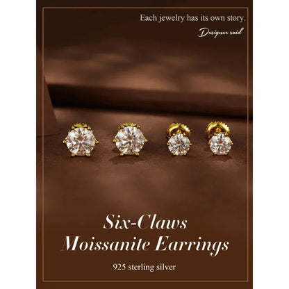 Puces d'oreilles rayonnantes en moissanite | Coupe ronde couleur D, argent 925 plaqué or