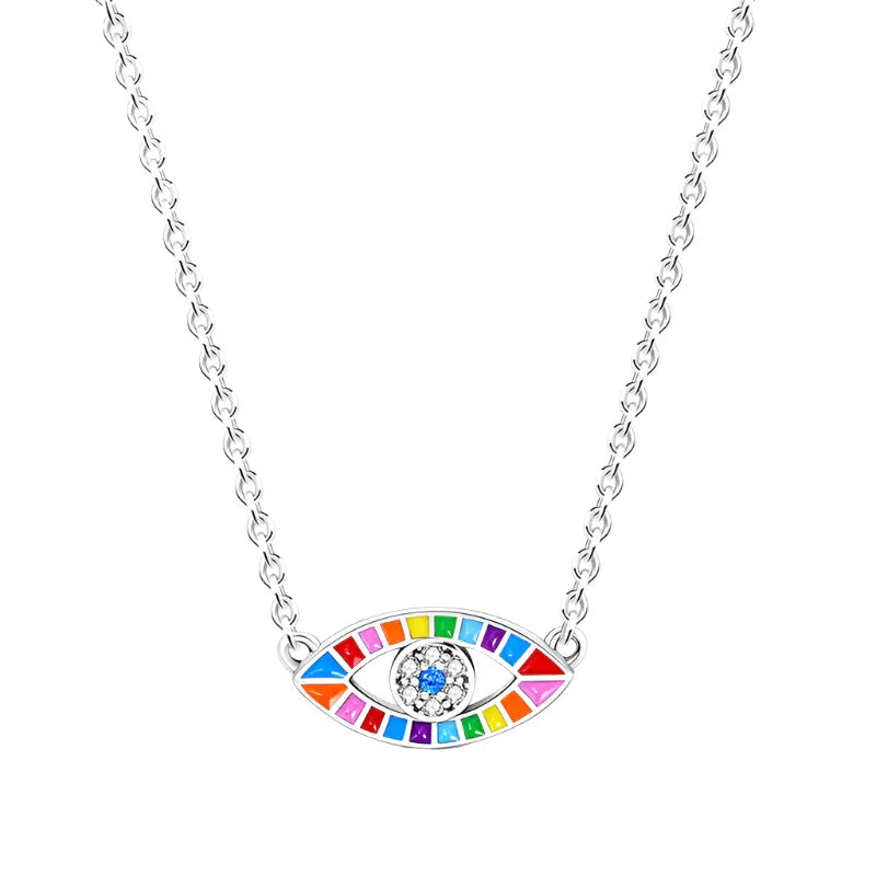 Rainbow Evil Eye Sterling Silver Pendant Necklace