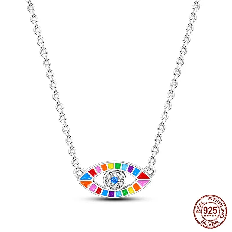 Rainbow Evil Eye Sterling Silver Pendant Necklace