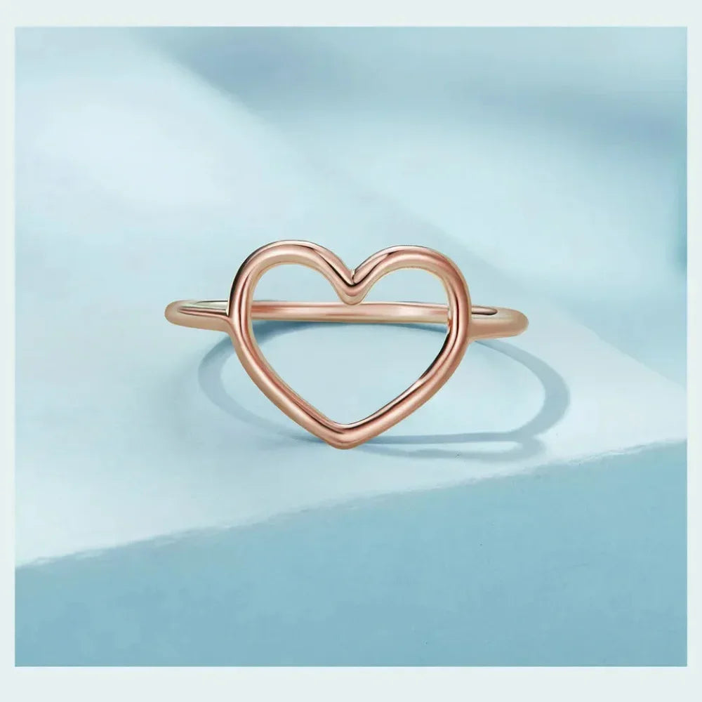 Bague minimale en argent sterling 925 en forme de cœur