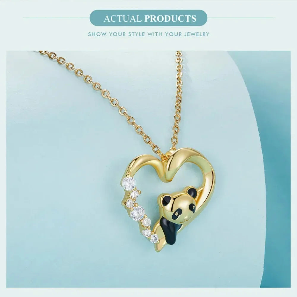 Collier Panda Bébé en Argent Sterling 925 avec Cristal | Pendentif Animal Mignon en Émail Chaîne Maillon | Cadeau pour Femme - 17.71'' Scn453
