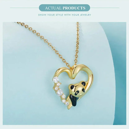 Collier Panda Bébé en Argent Sterling 925 avec Cristal | Pendentif Animal Mignon en Émail Chaîne Maillon | Cadeau pour Femme - 17.71'' Scn453