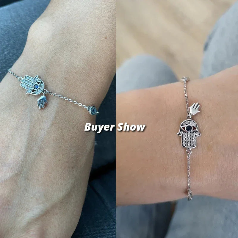 Bracelet breloque mauvais œil bleu en argent sterling – Fermoir mousqueton
