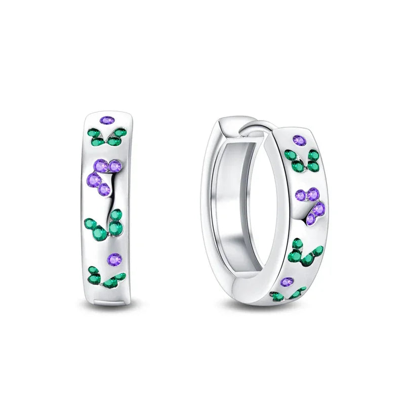 Boucles d'oreilles créoles élégantes en argent sterling et pierres précieuses