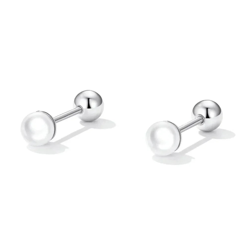 Charme et élégance : clous d'oreilles à vis en argent sterling 925 avec perles