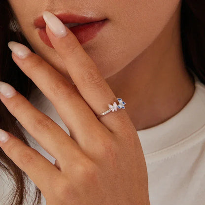 Bague en Argent Sterling 925 Émaillée Papillon Oxyde de Zirconium