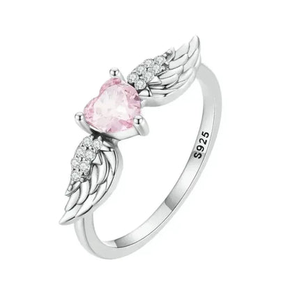 Bague en argent sterling 925 avec ailes de cœur rose et zircone cubique