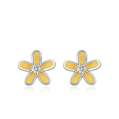 925 Sterling Silver Colorful Enamel Flower Stud Earrings - Minimalist & Cute