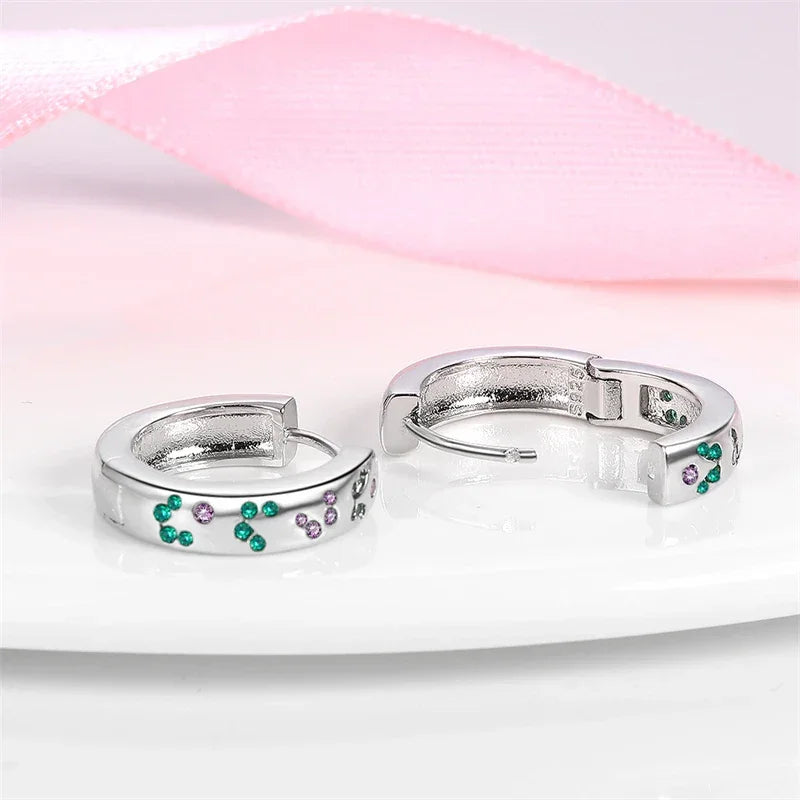 Boucles d'oreilles créoles élégantes en argent sterling et pierres précieuses