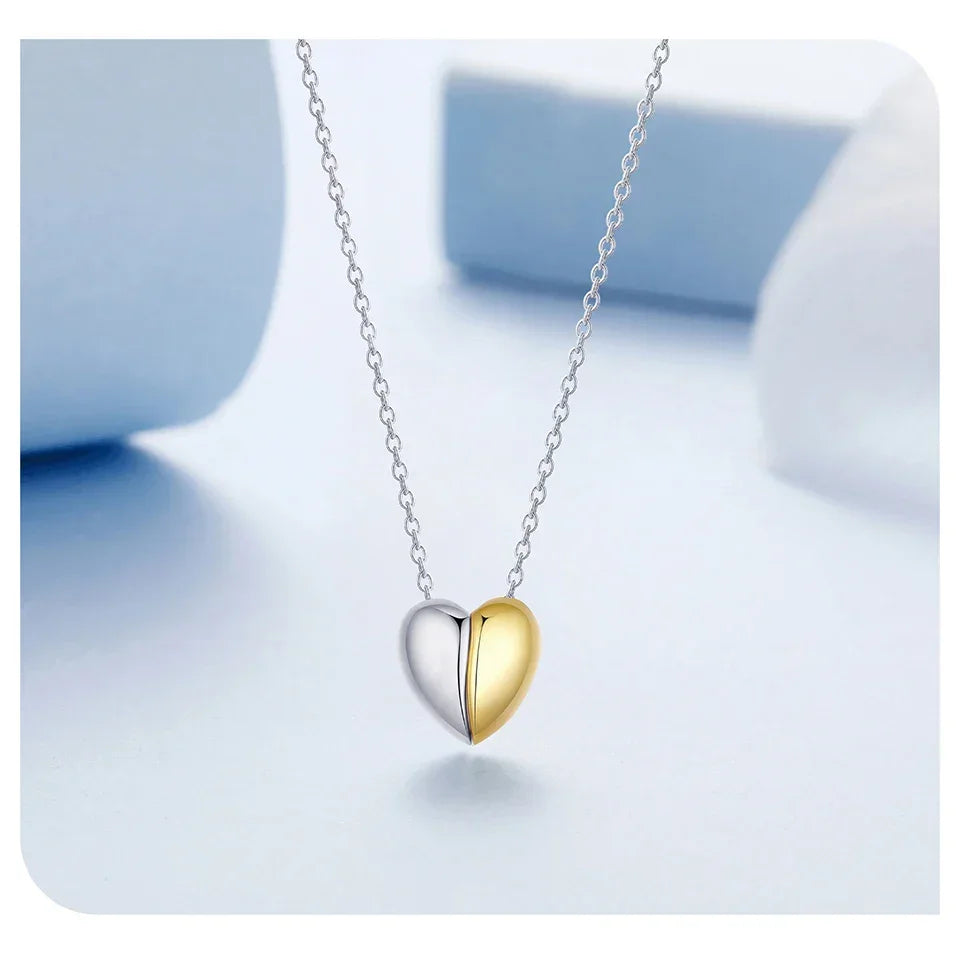 Collier pendentif cœur plaqué or pour femme - Bijou cœur de couple en argent sterling 925