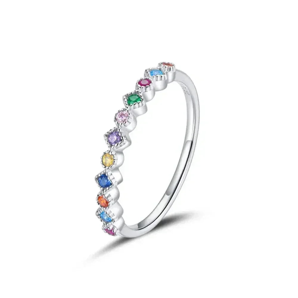 Bague Bande Arc-en-ciel en Argent Sterling 925 avec Zircones Cubiques