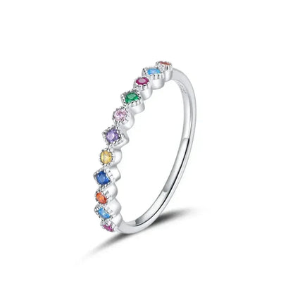 Bague Bande Arc-en-ciel en Argent Sterling 925 avec Zircones Cubiques