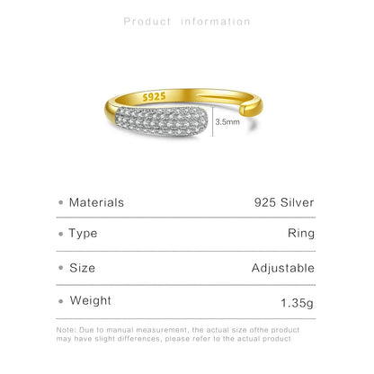 Bague réglable en argent sterling 925 et zircon