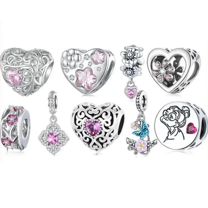 Breloque cœur à faire soi-même en argent sterling 925 avec zircon rose - Bsc777