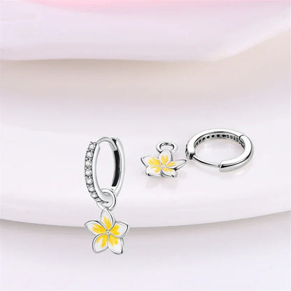 Boucles d'oreilles créoles en argent sterling Plumeria paradis tropical