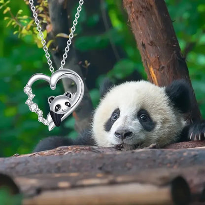 Collier Panda Bébé en Argent Sterling 925 avec Cristal | Pendentif Animal Mignon en Émail Chaîne Maillon | Cadeau pour Femme - 17.71'' Scn453