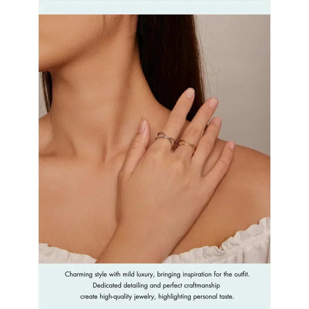 Bague X plaquée or 14 carats à couper le souffle - Bague croisée minimaliste élégante en argent sterling 925 pour femmes - Bijoux de promesse Scr543